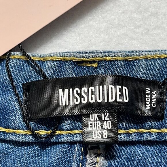 Missguided Women Colourblock Wrath Straight Leg Blue Denim Jean Sz 8 Raw Hem NWT - Picture 5 of 11